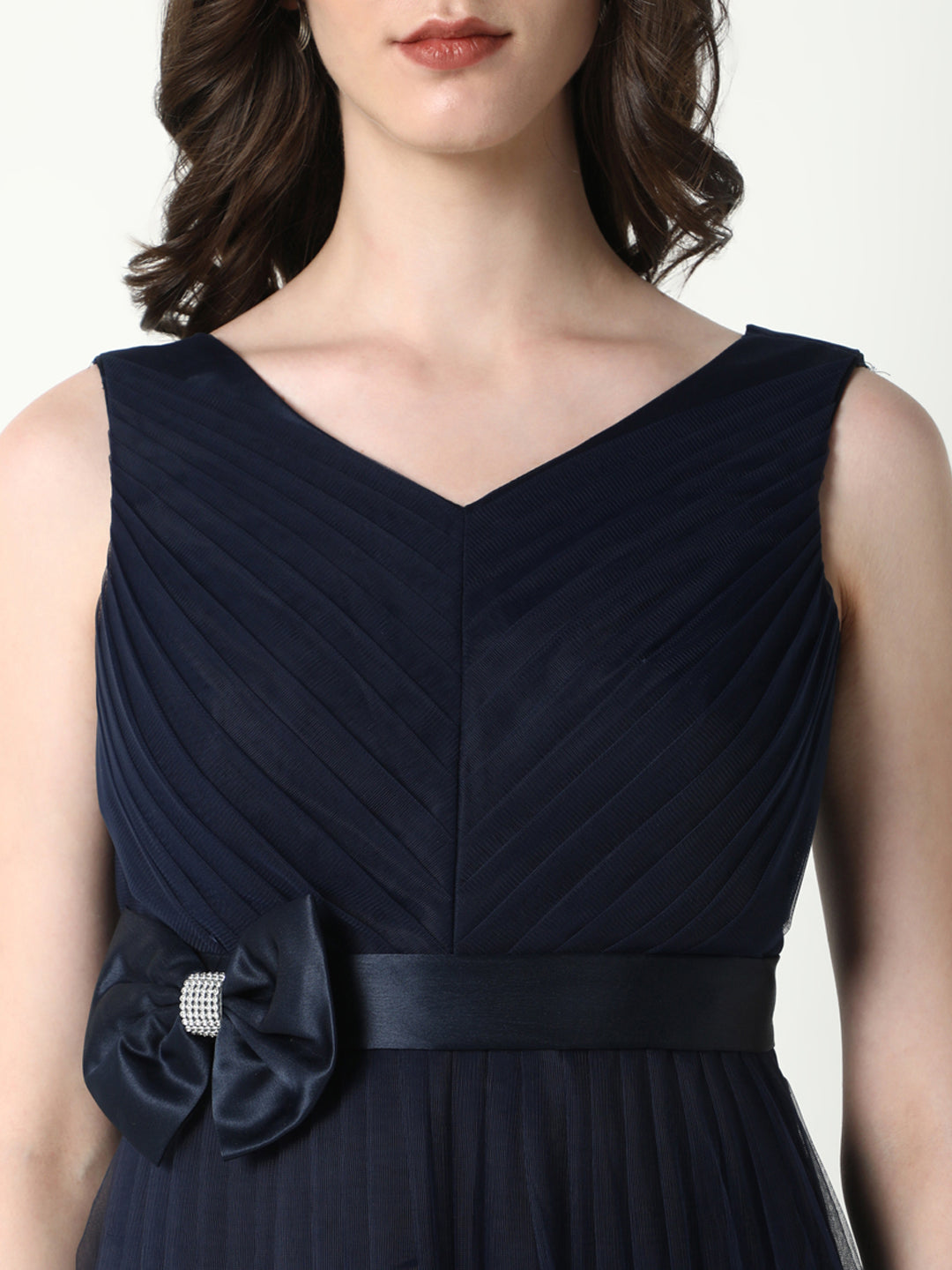 Women Solid Navy Blue Gown Dress