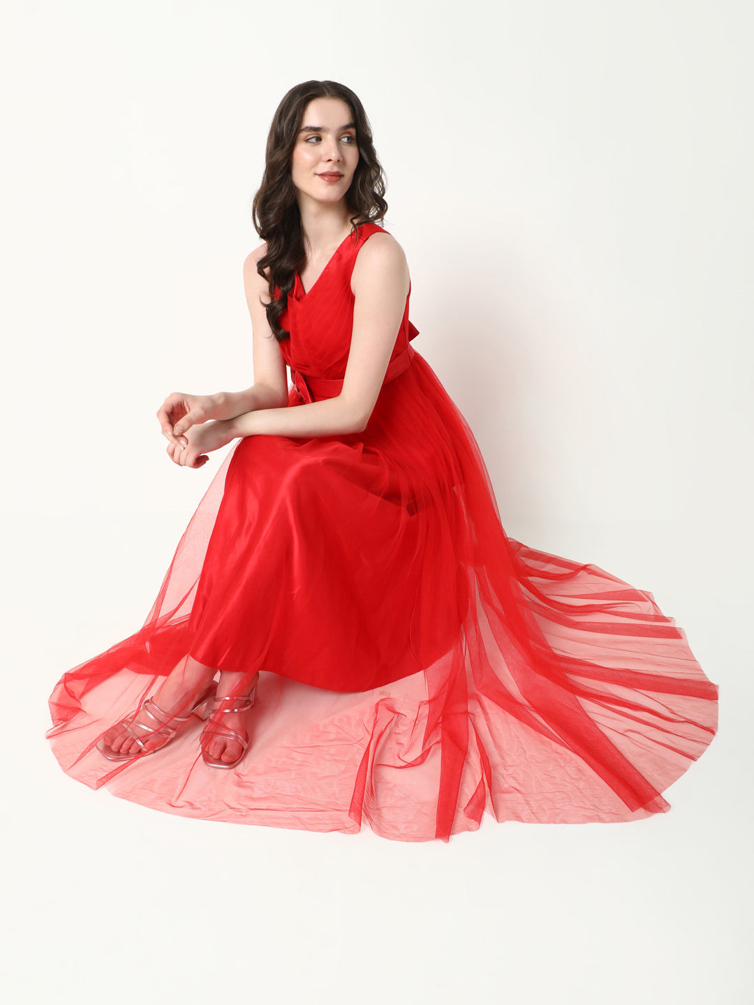 Women Solid Red Gown Dress