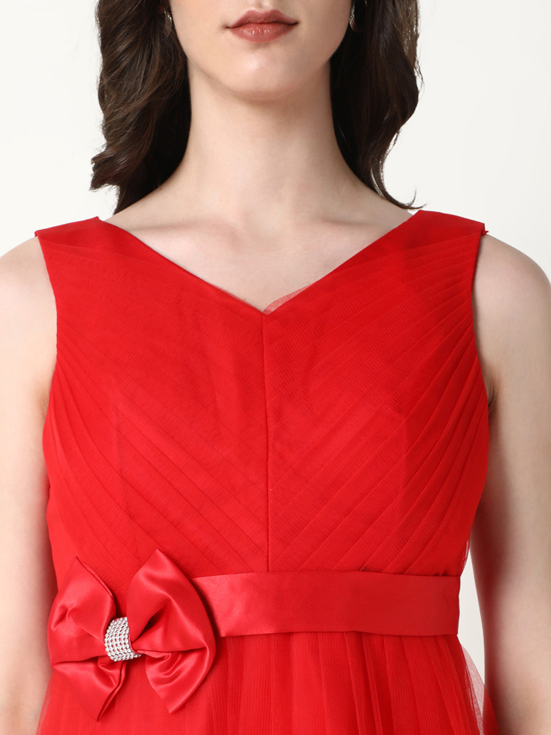 Women Solid Red Gown Dress