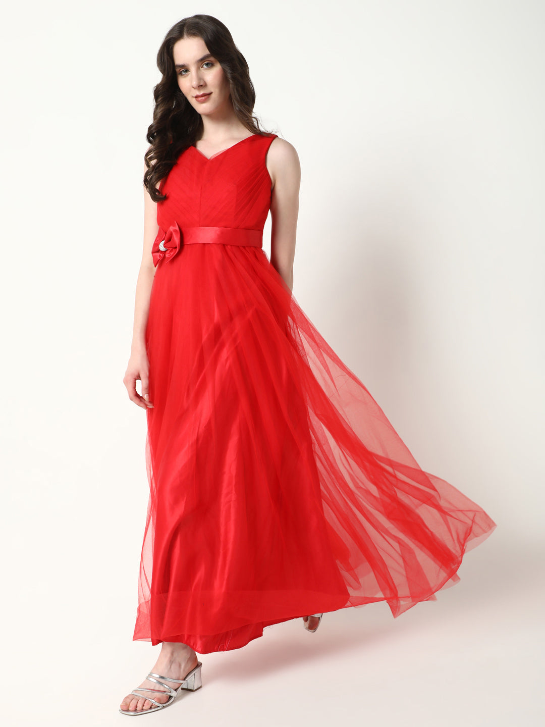 Women Solid Red Gown Dress