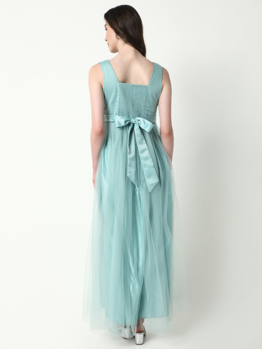 Women Solid Sea Green Gown Dress