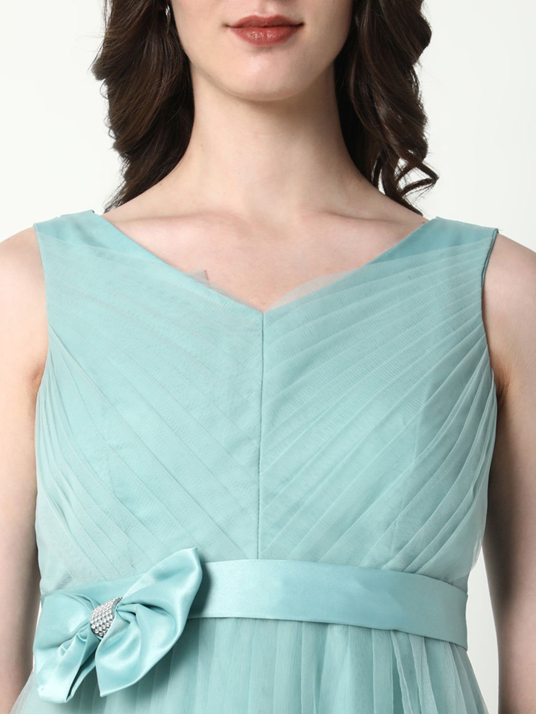 Women Solid Sea Green Gown Dress