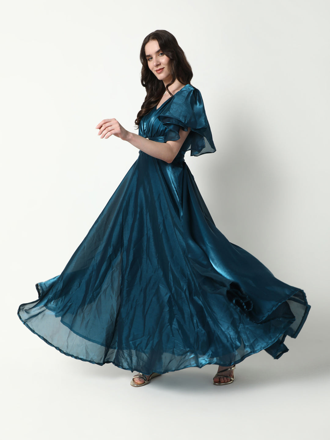 Women Solid Teal Gown Dress