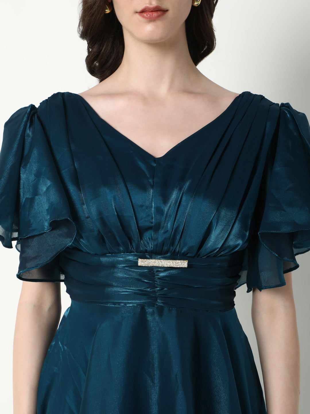 Women Solid Teal Gown Dress