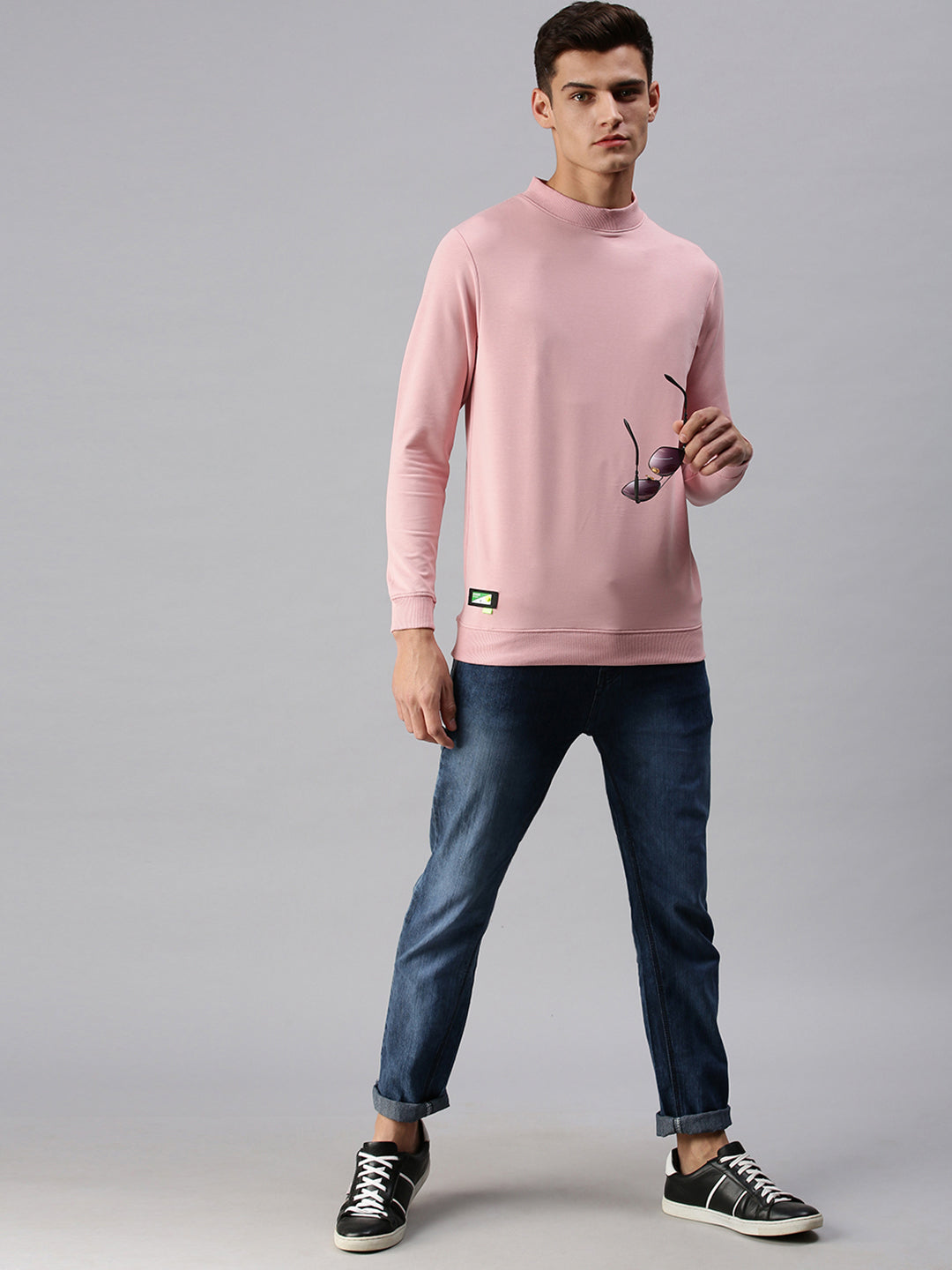 Men Solid Pink Sweatshirt