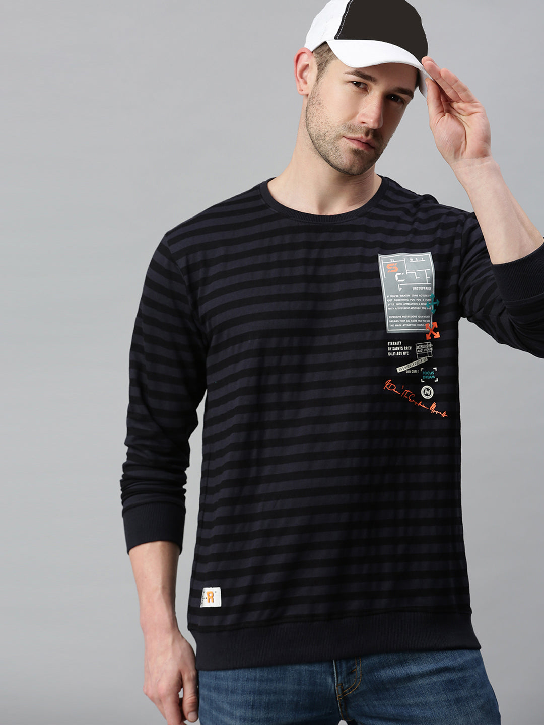 Men Striped Black Sweatshirt