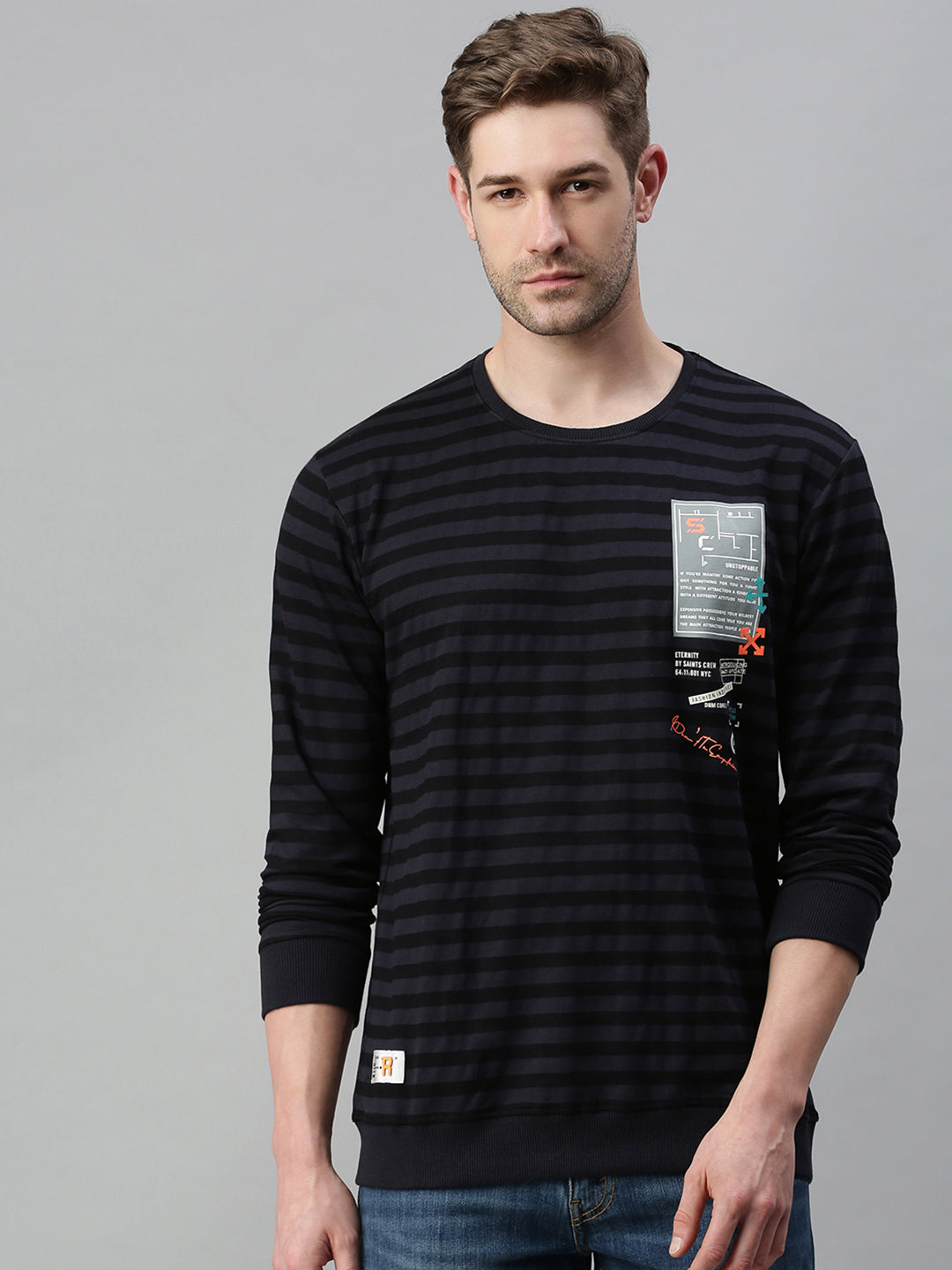 Men Striped Black Sweatshirt