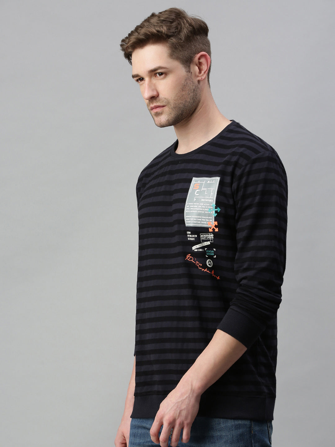 Men Striped Black Sweatshirt