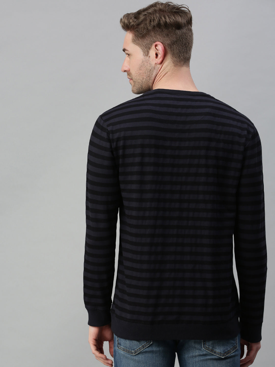 Men Striped Black Sweatshirt