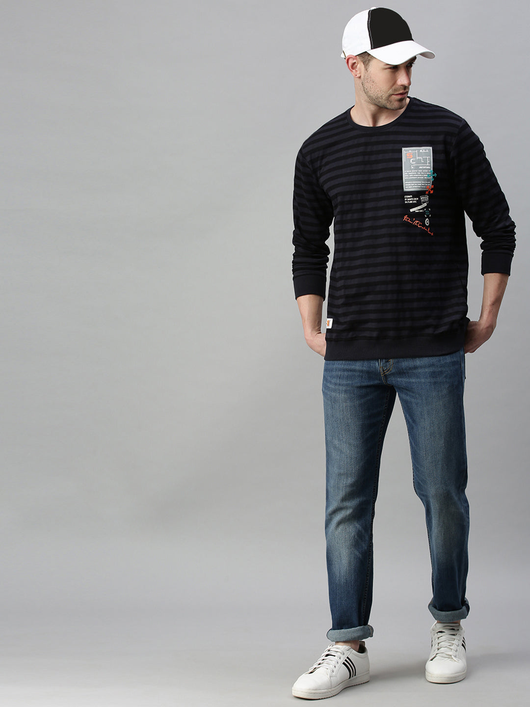 Men Striped Black Sweatshirt