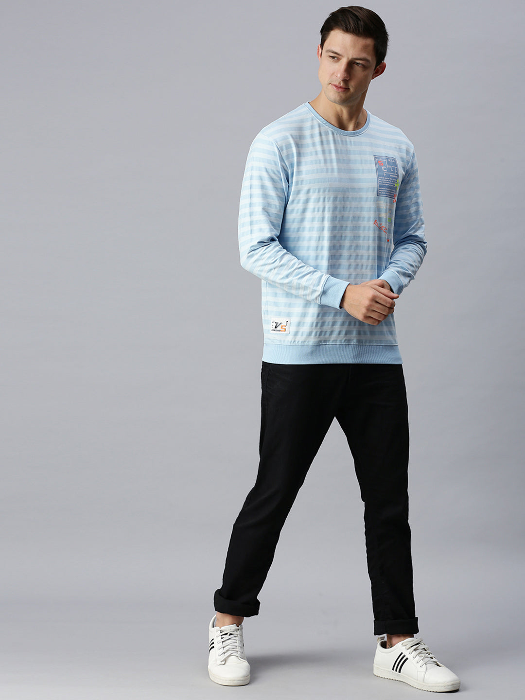 Men Striped Blue Sweatshirt