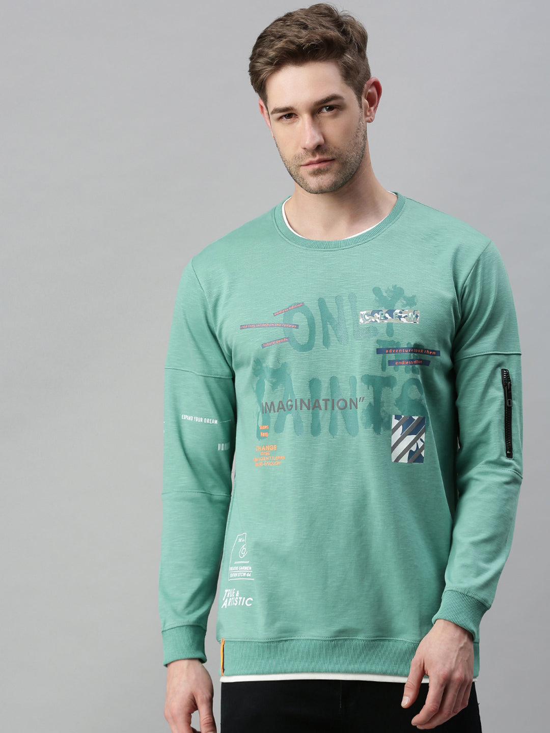 Men Solid Green Sweatshirt