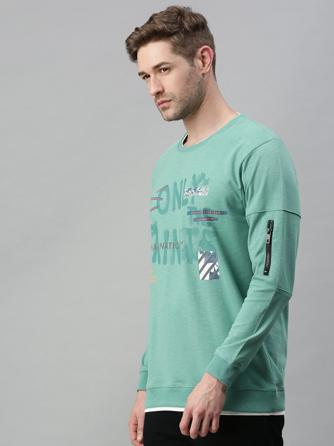 Men Solid Green Sweatshirt