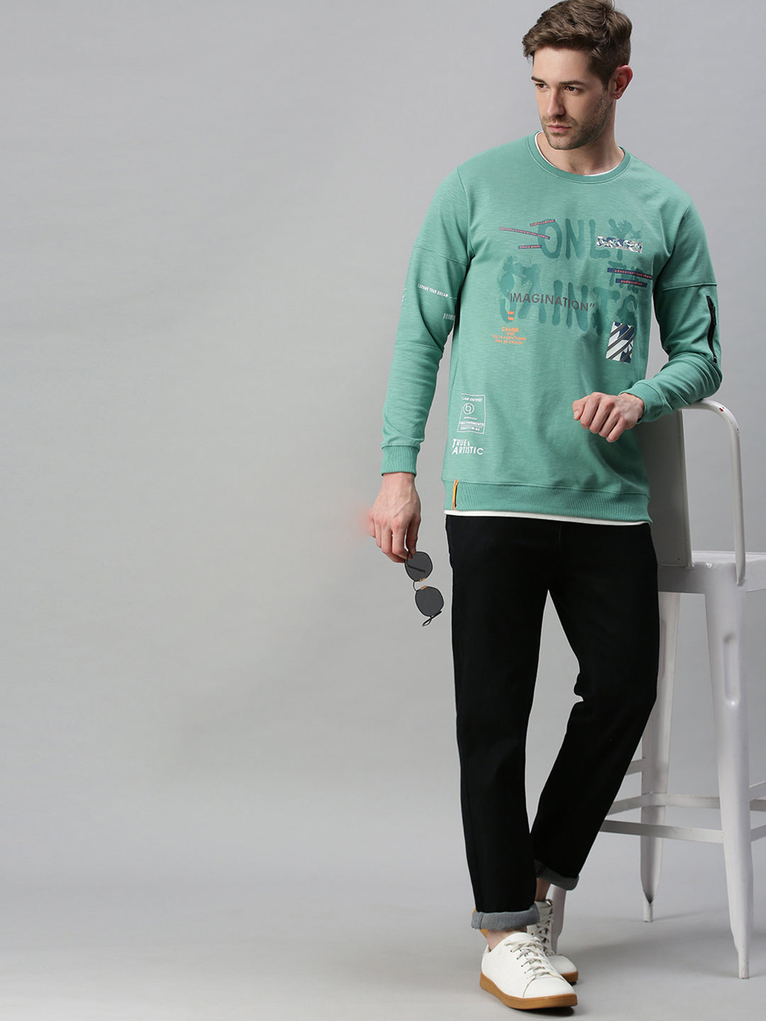 Men Solid Green Sweatshirt