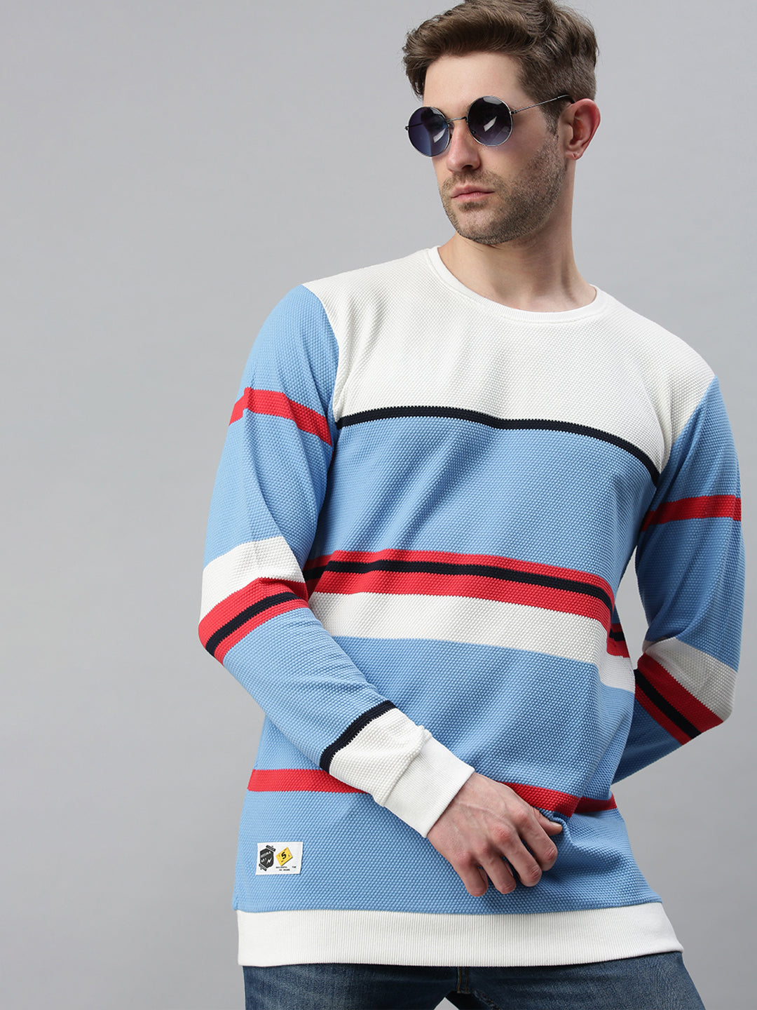 Men Striped Blue Sweatshirt