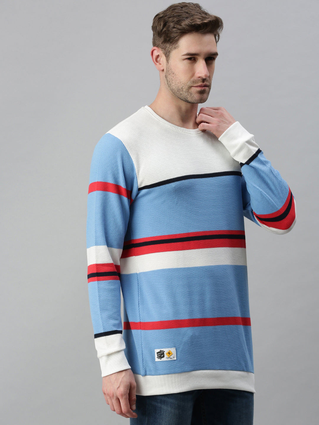 Men Striped Blue Sweatshirt