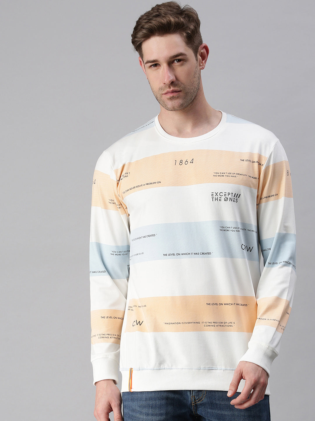 Men Striped White Sweatshirt