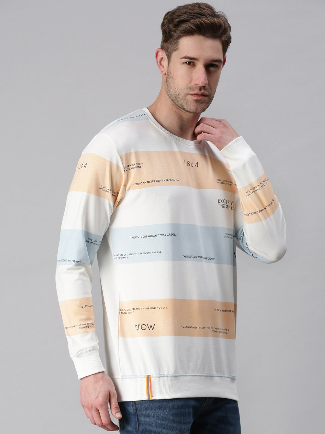 Men Striped White Sweatshirt