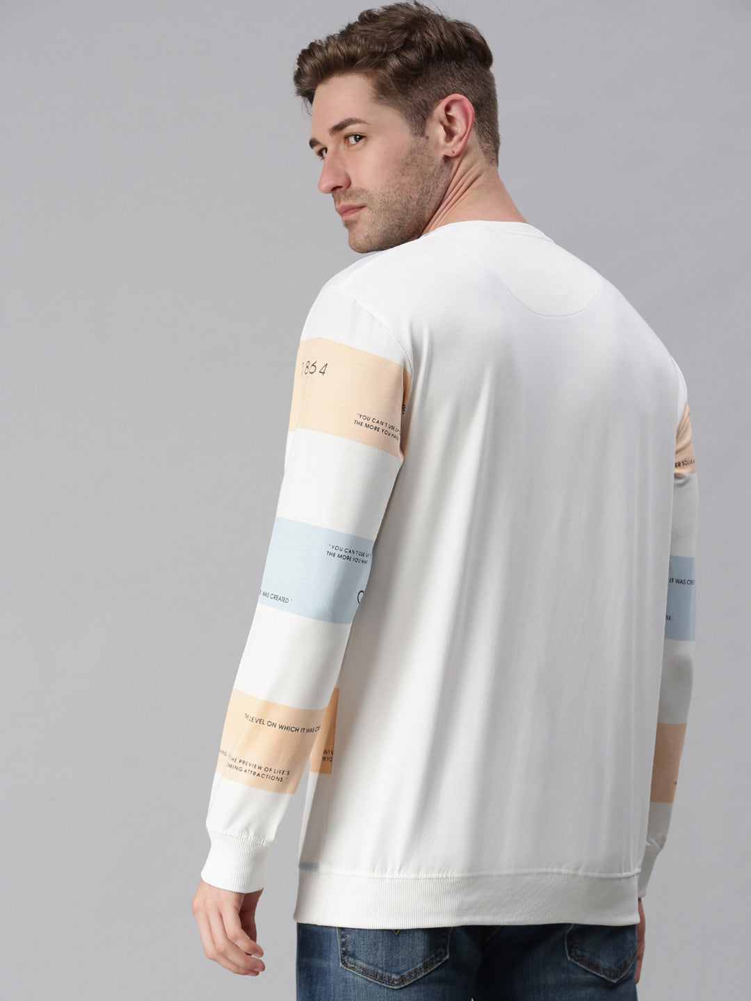 Men Striped White Sweatshirt