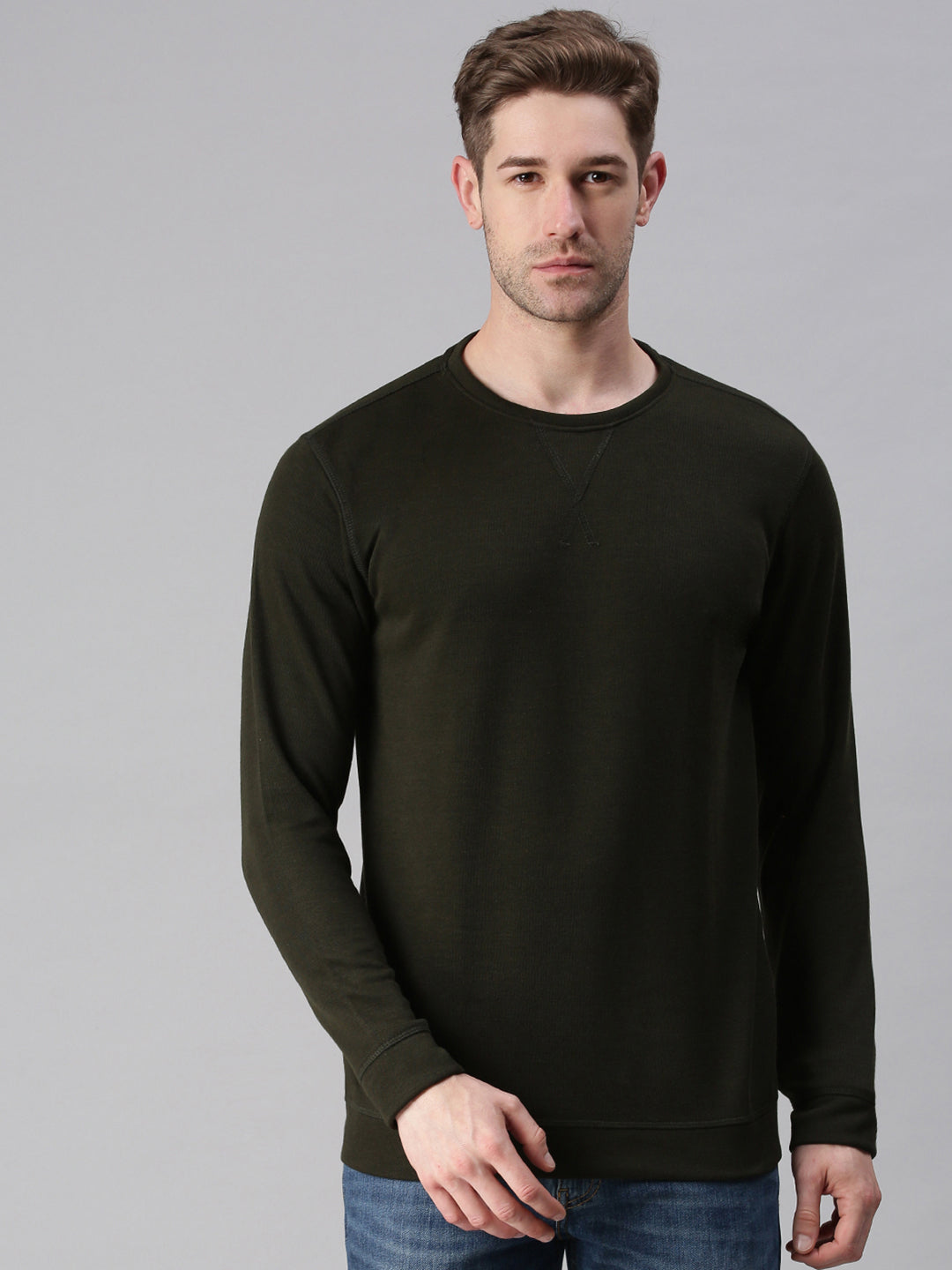 Men Printed Olive Sweatshirt