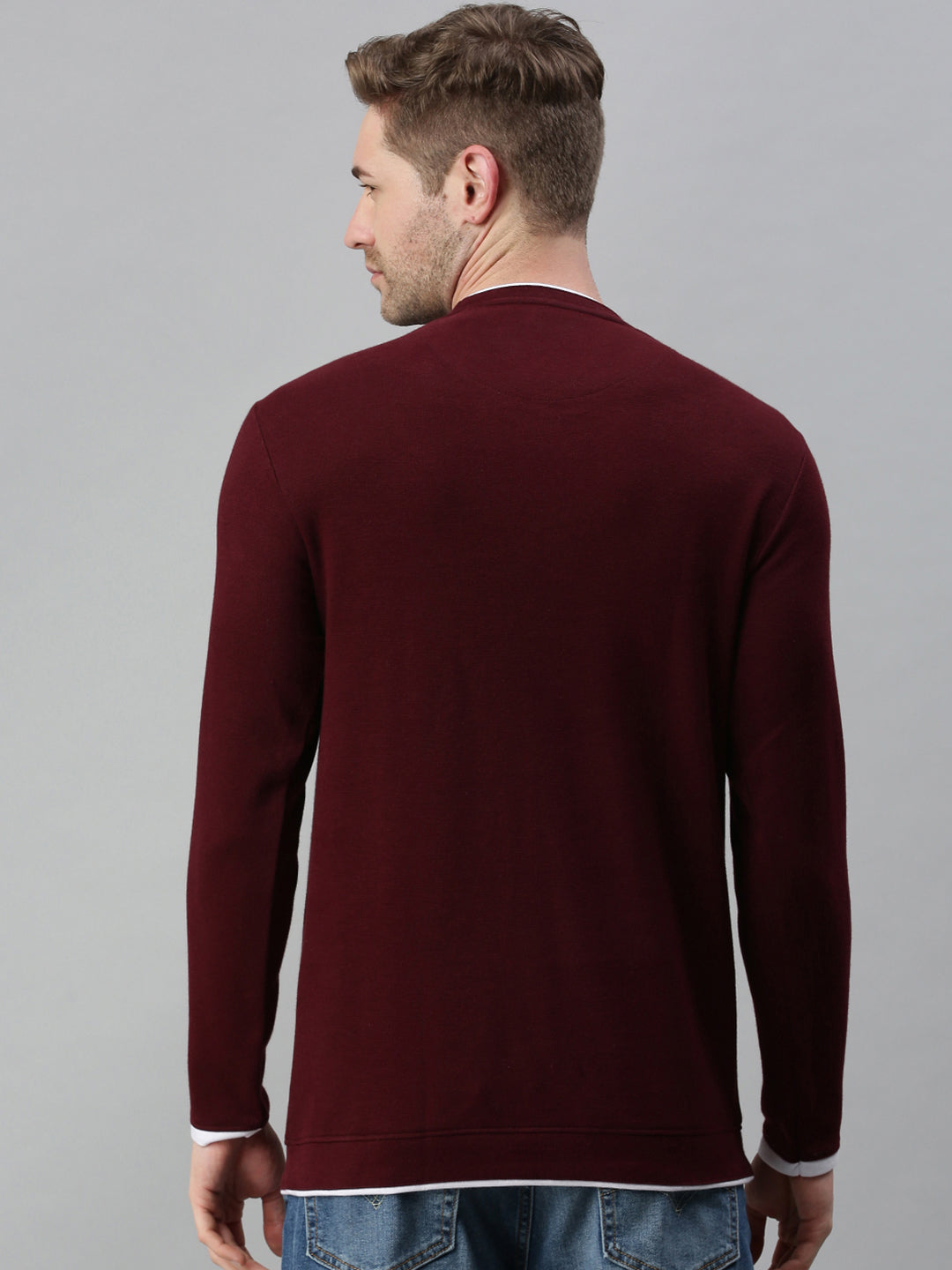 Men Striped Maroon Sweatshirt