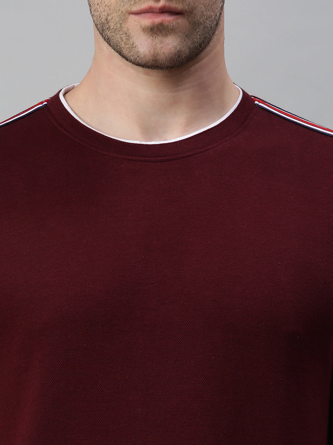 Men Striped Maroon Sweatshirt