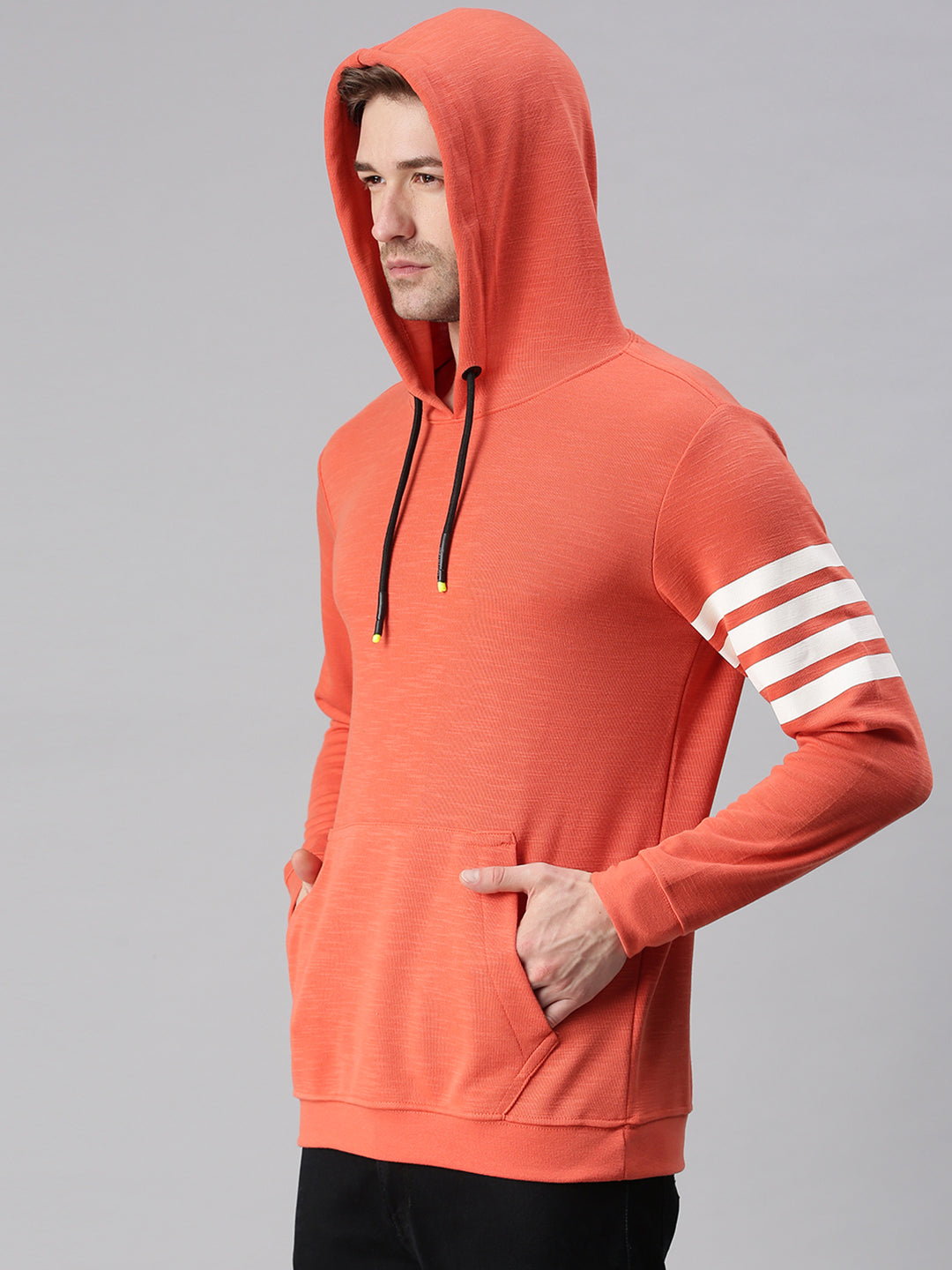 Men Striped Peach Sweatshirt