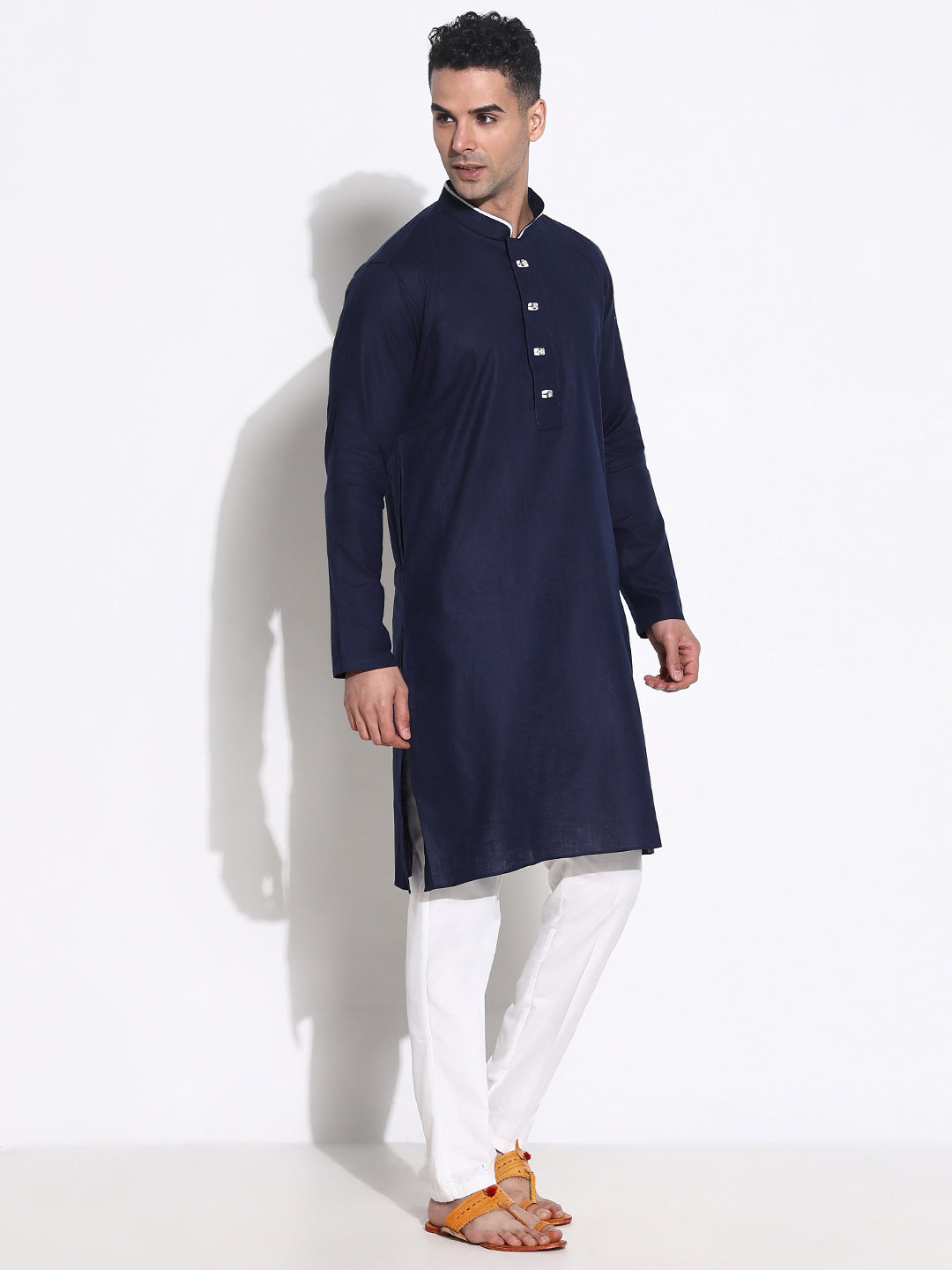 Men Navy Blue Solid Kurta Set