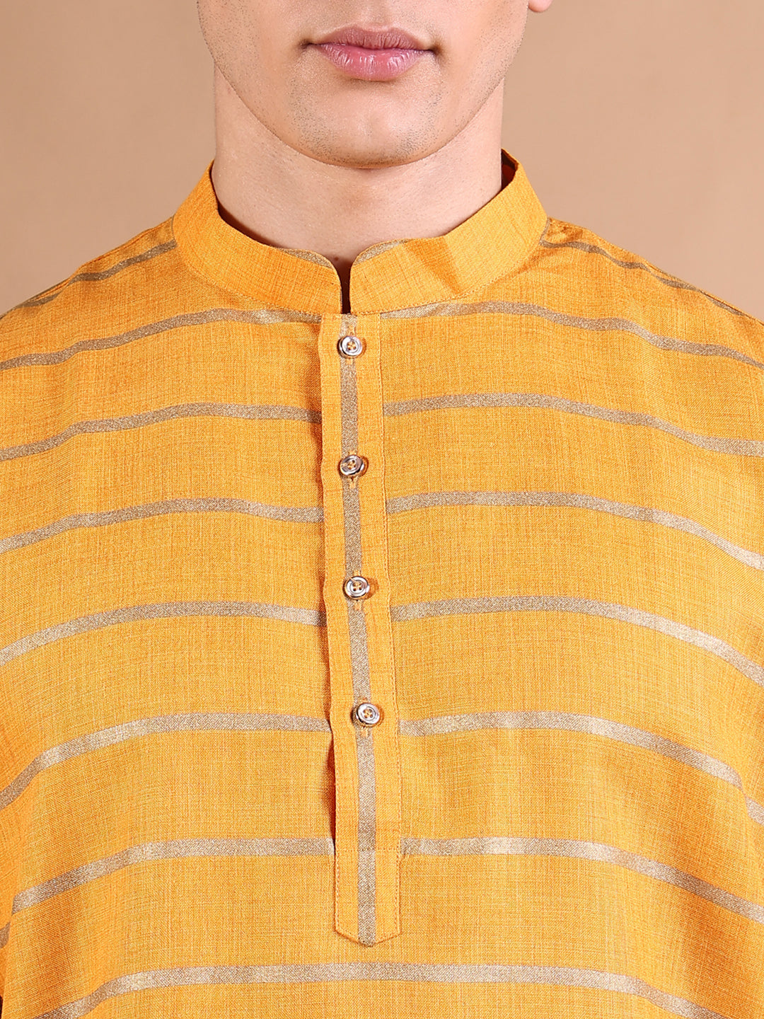 Men Mustard Striped Kurta Set