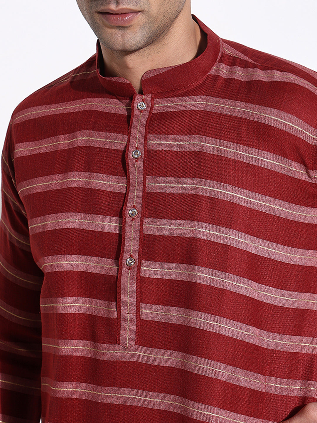 Men Maroon Striped Kurta Set