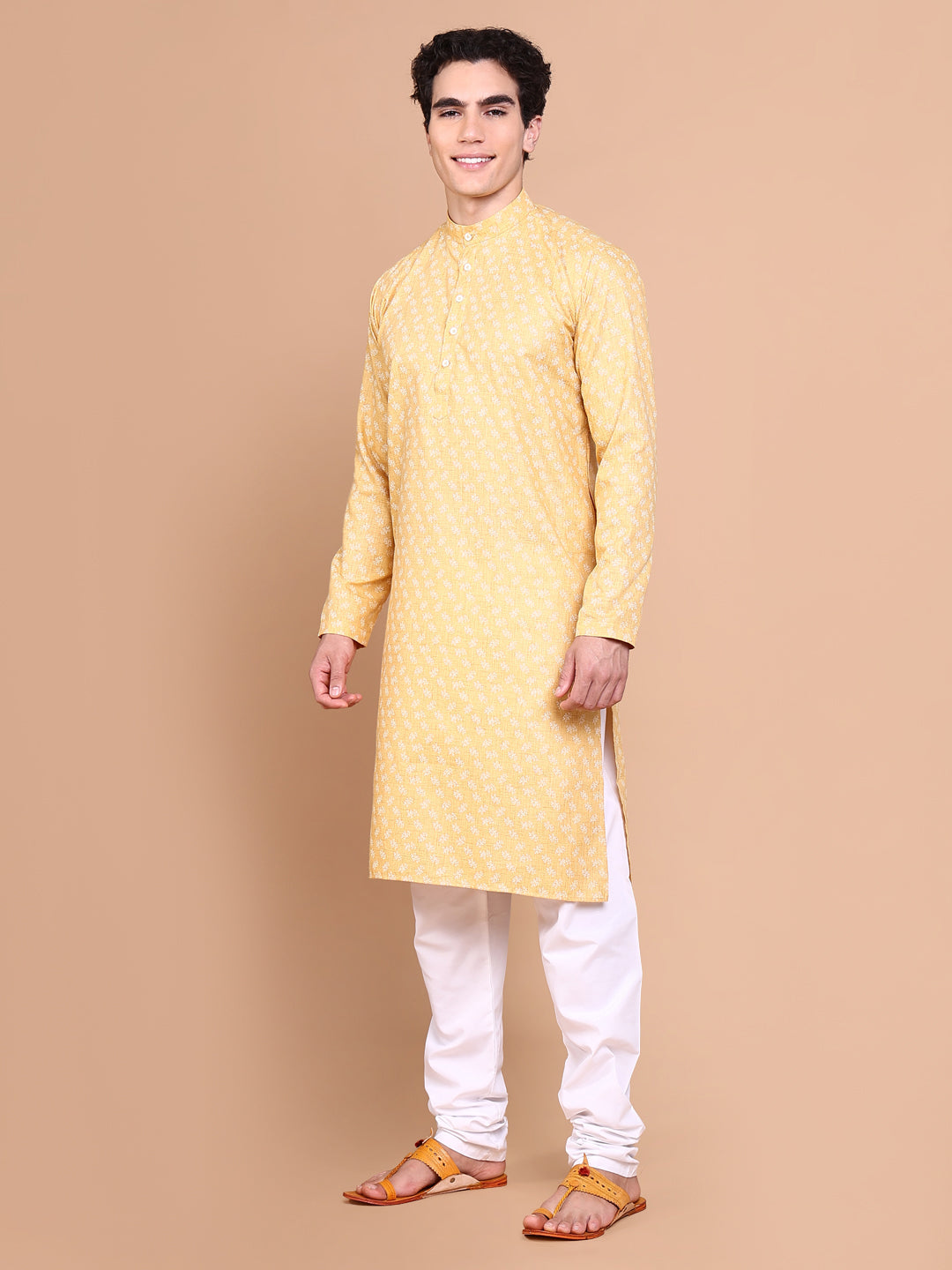 Men Mustard Floral Kurta Set