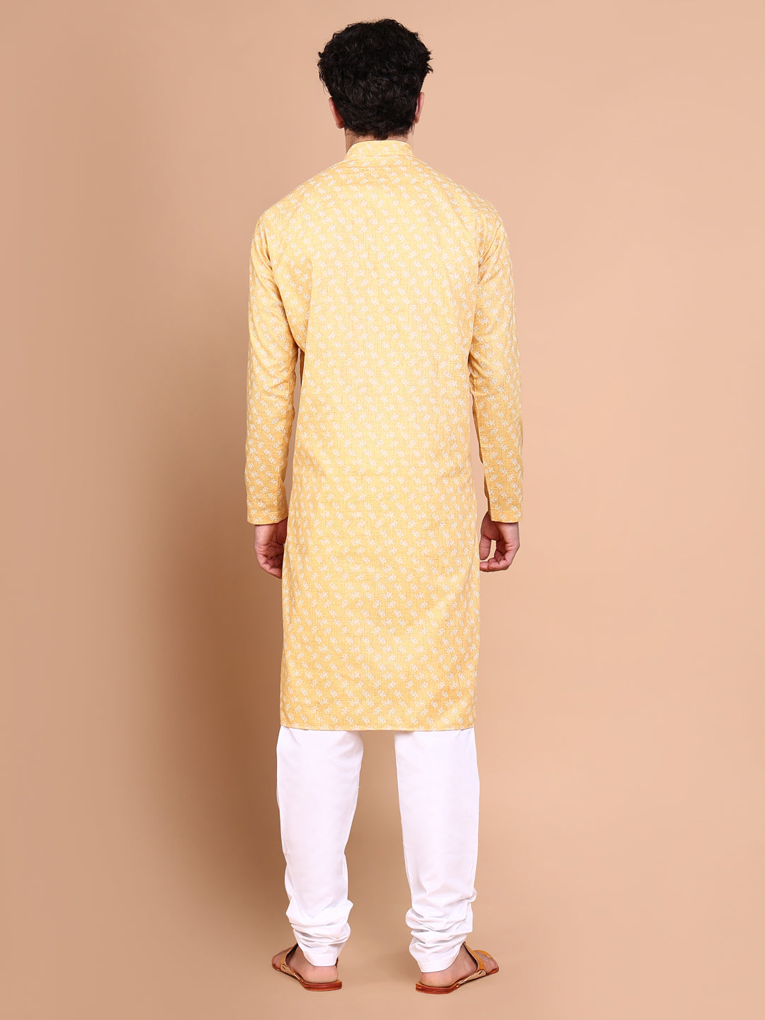 Men Mustard Floral Kurta Set