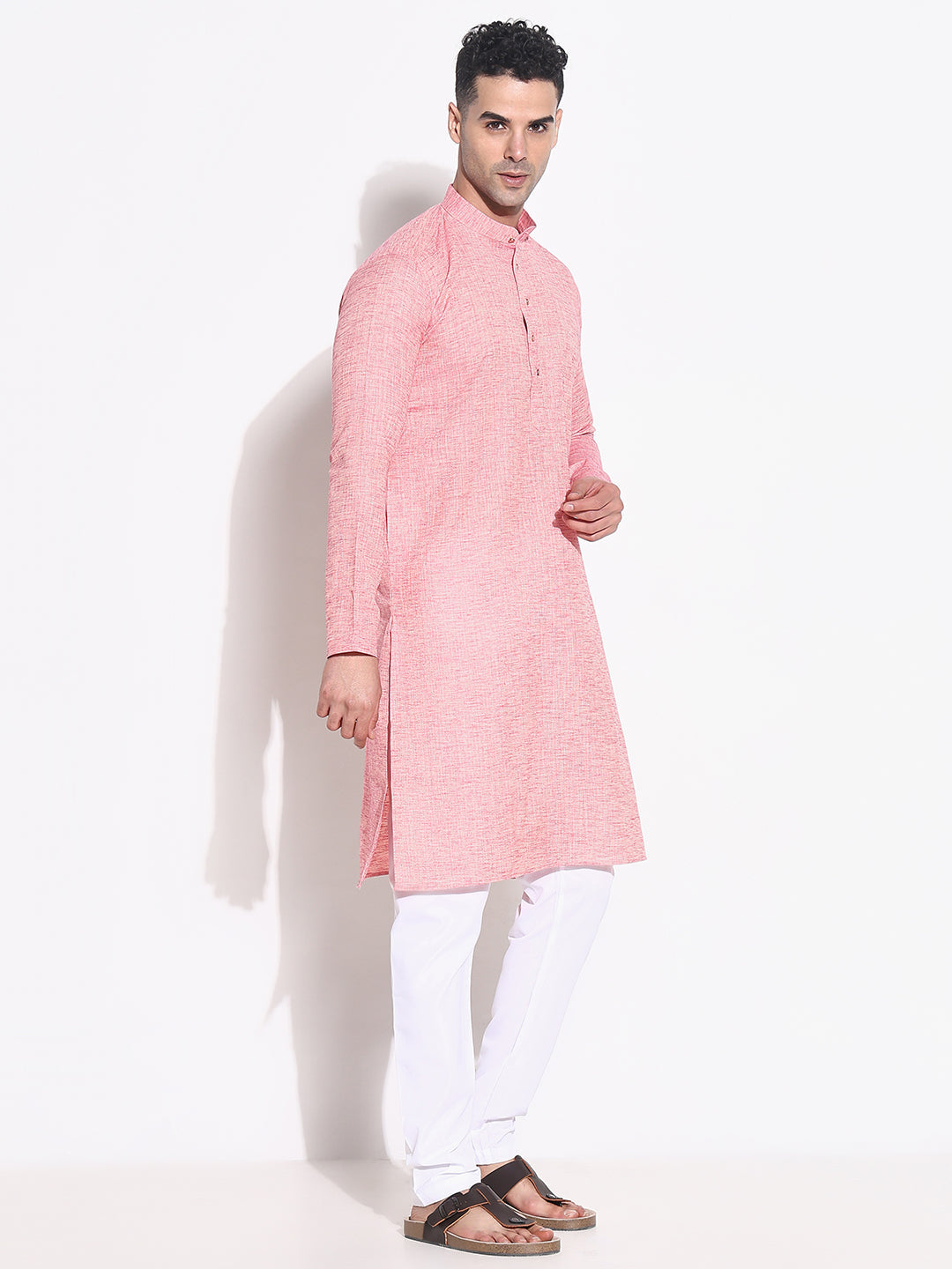 Men Peach Solid Kurta Set