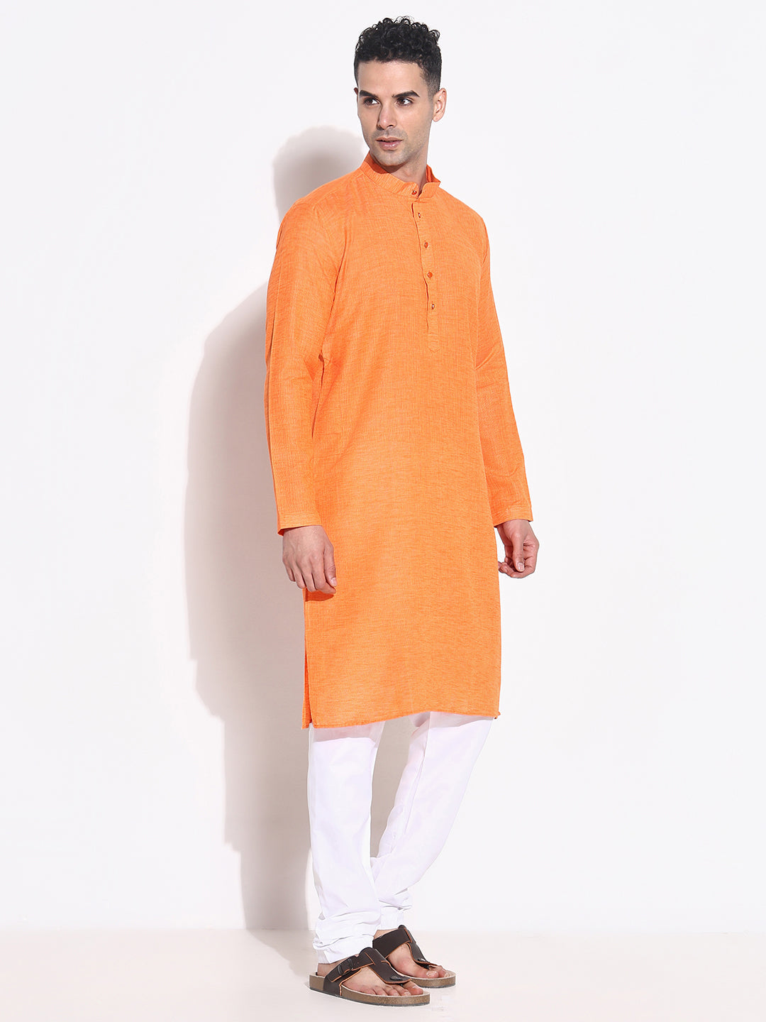 Men Orange Solid Kurta Set