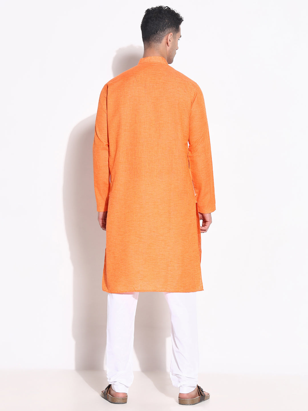 Men Orange Solid Kurta Set