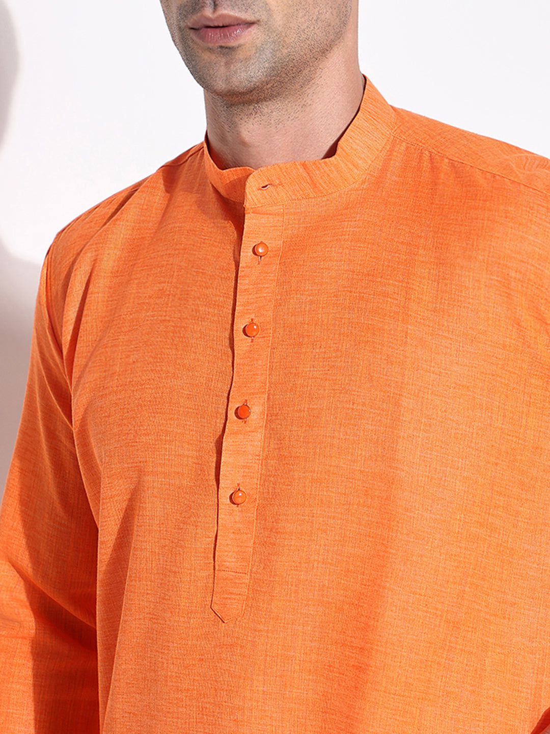 Men Orange Solid Kurta Set