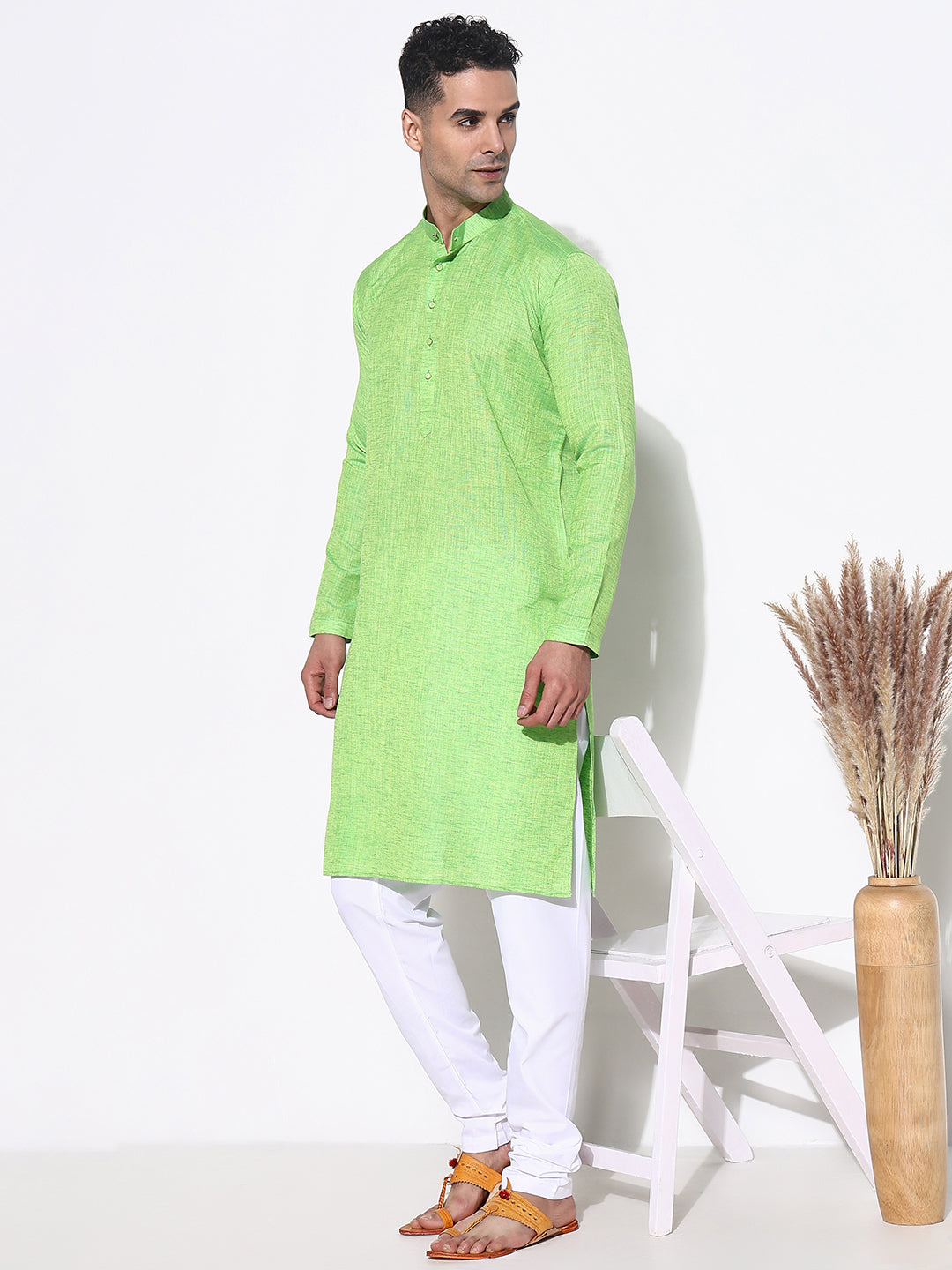 Men Green Solid Kurta Set