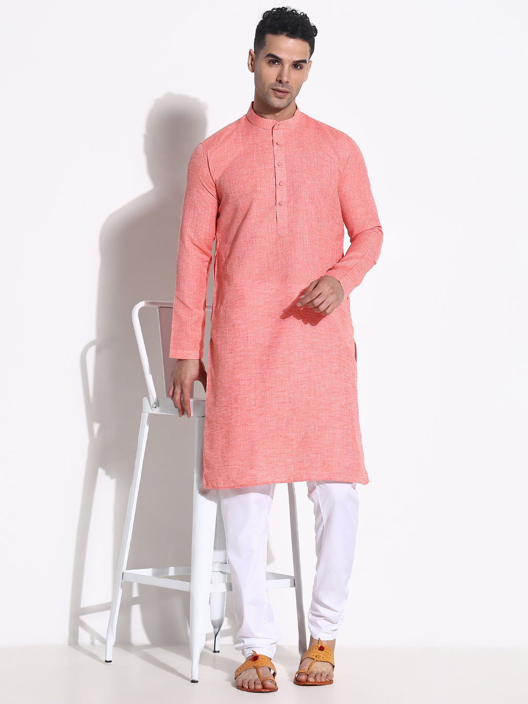 Men Peach Solid Kurta Set