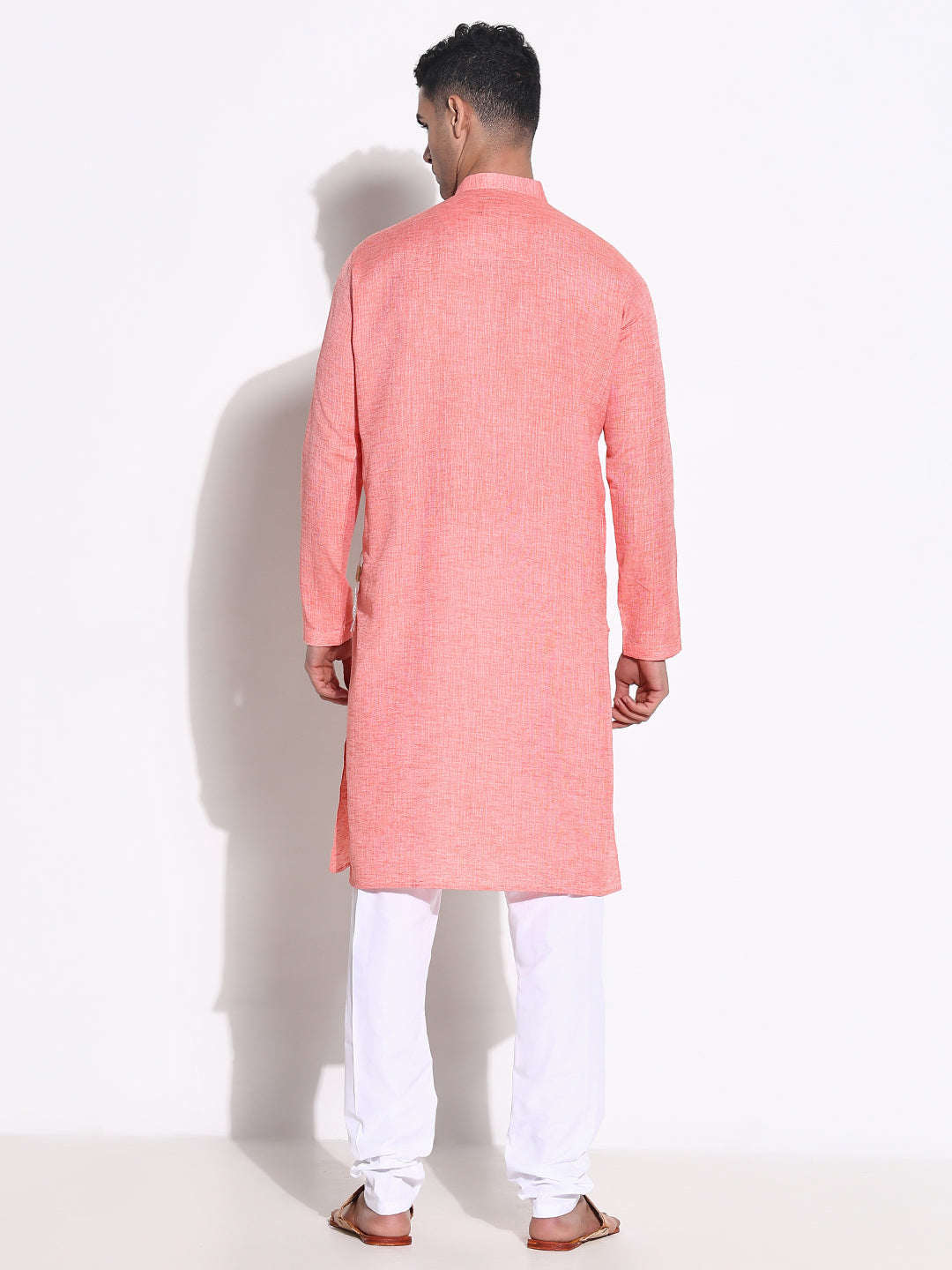 Men Peach Solid Kurta Set