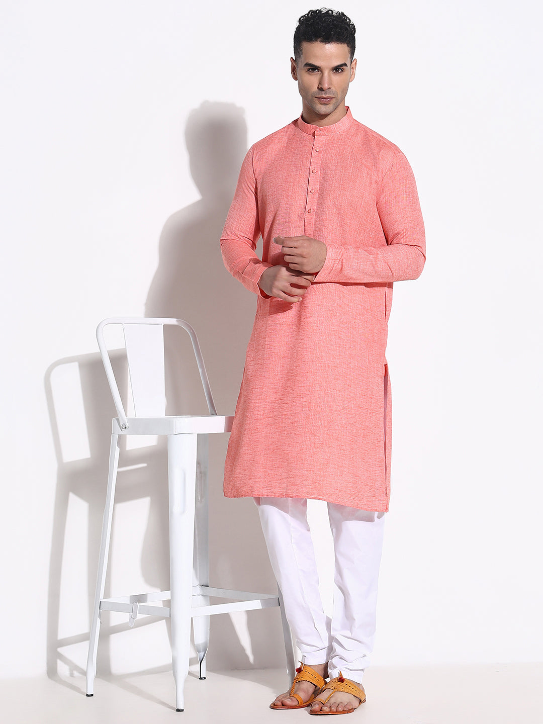 Men Peach Solid Kurta Set