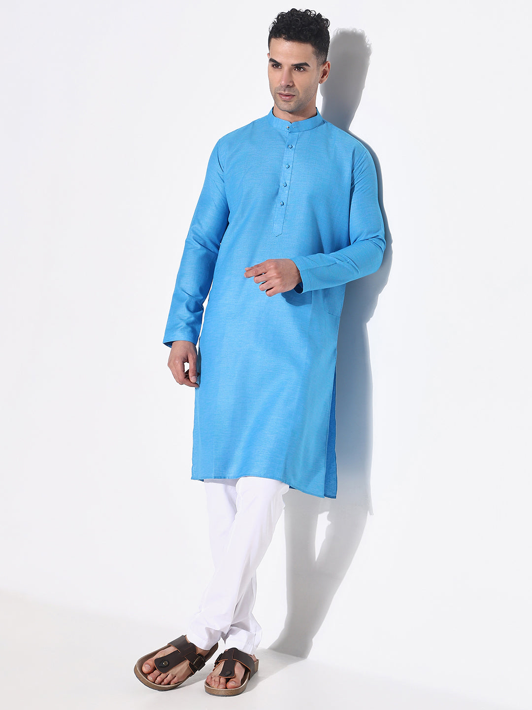 Men Blue Solid Kurta Set