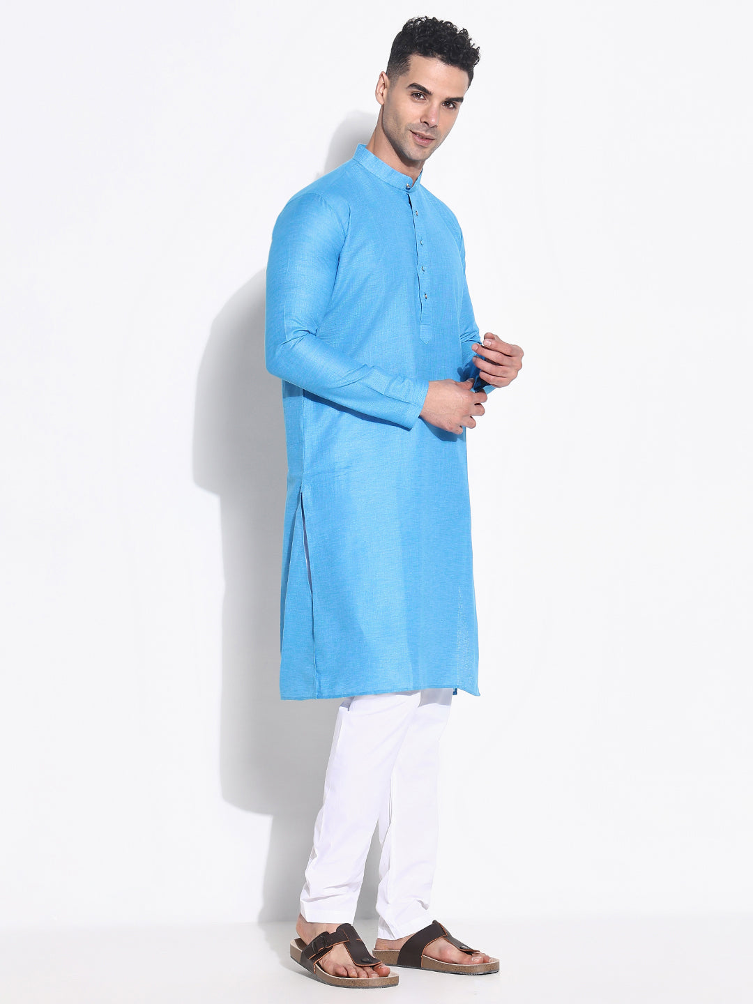 Men Blue Solid Kurta Set