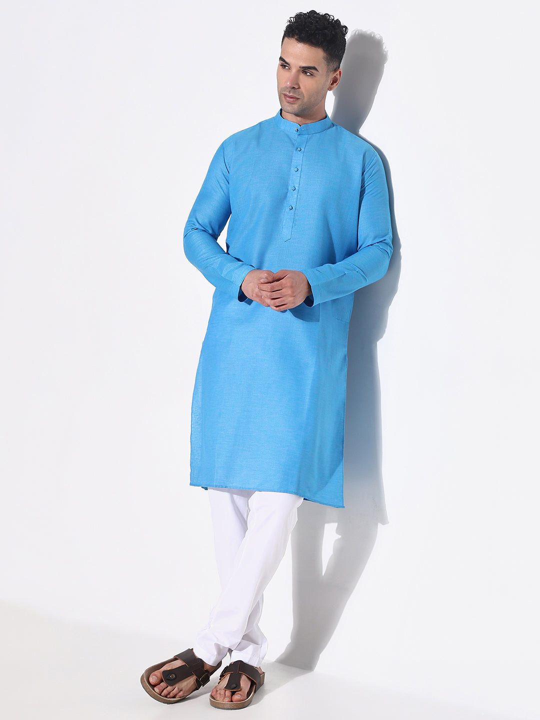 Men Blue Solid Kurta Set