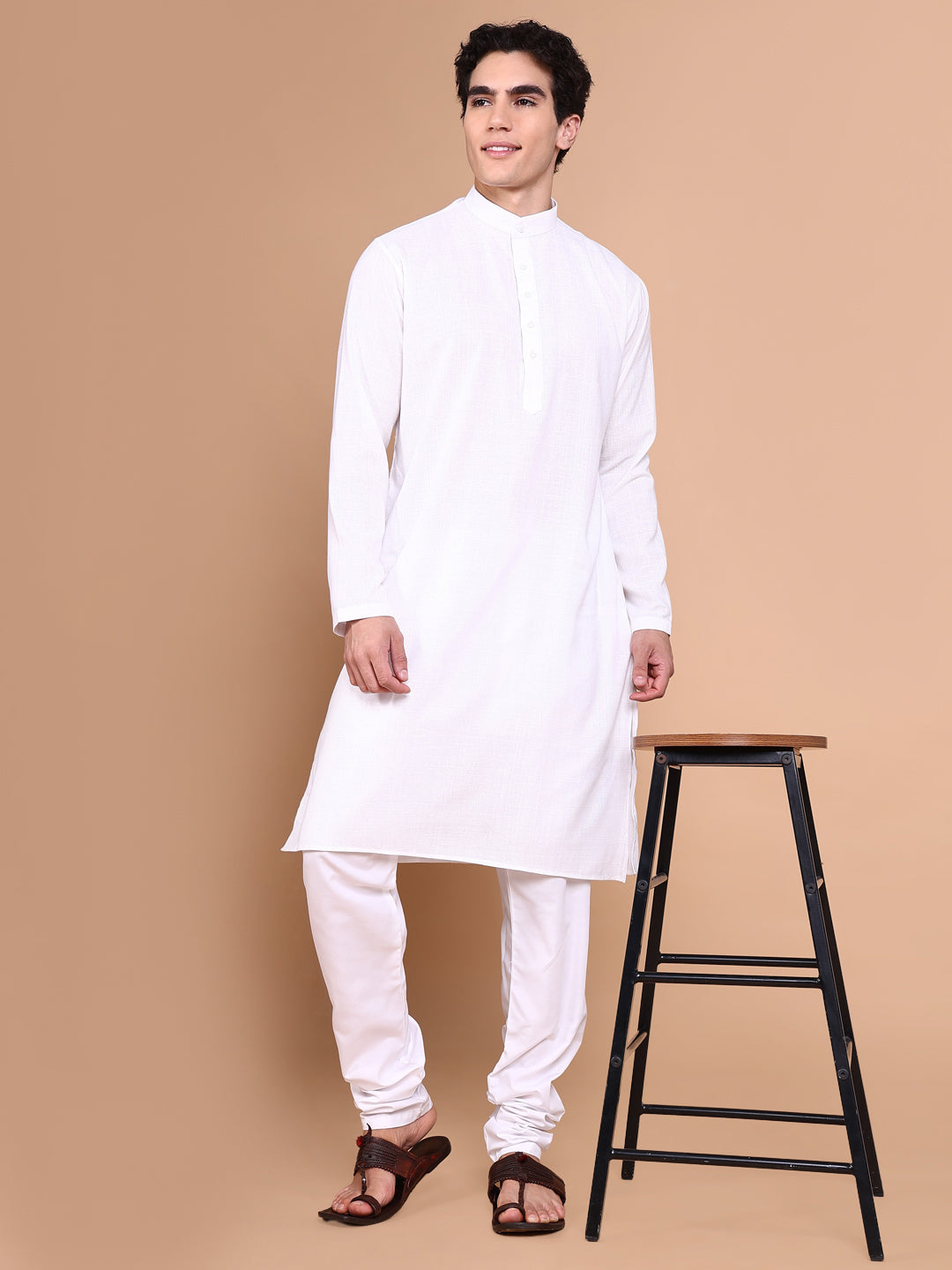 Men White Solid Kurta Set