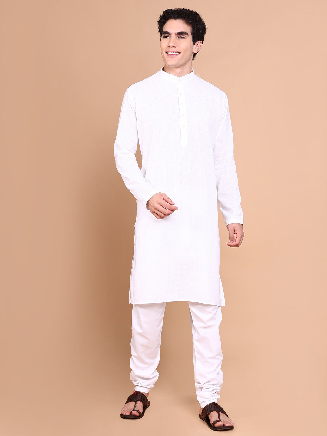 Men White Solid Kurta Set