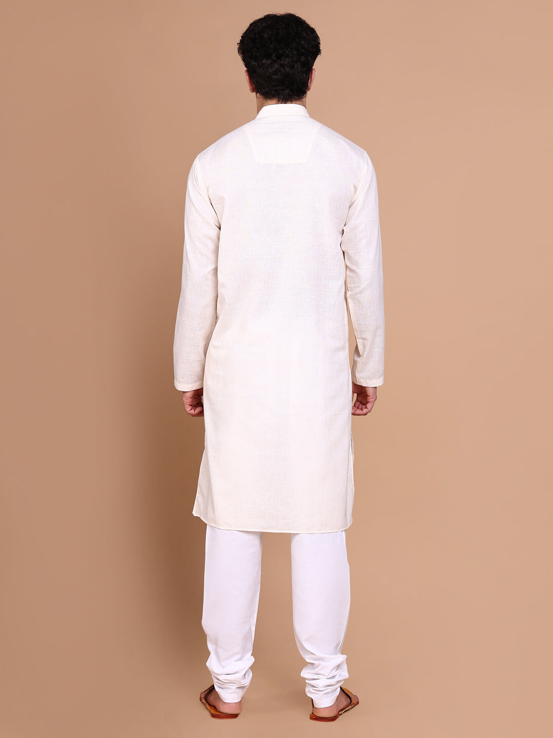 Men Cream Solid Kurta Set