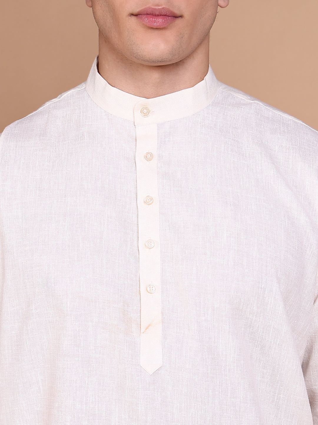 Men Cream Solid Kurta Set