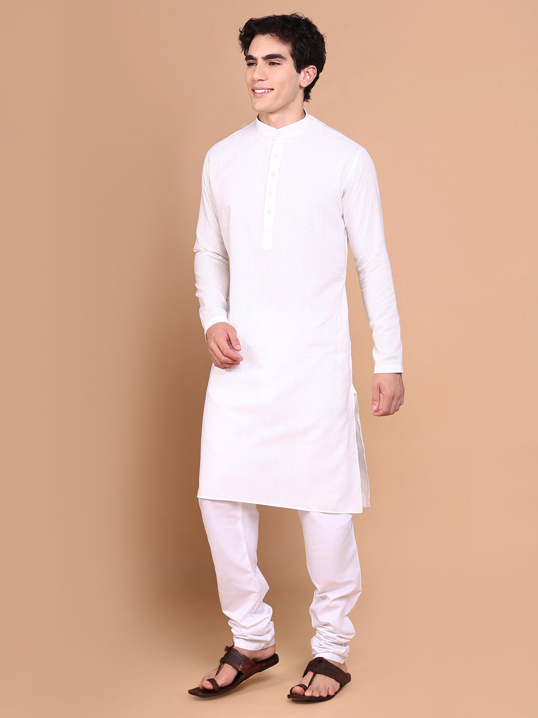 Men Off White Solid Kurta Set