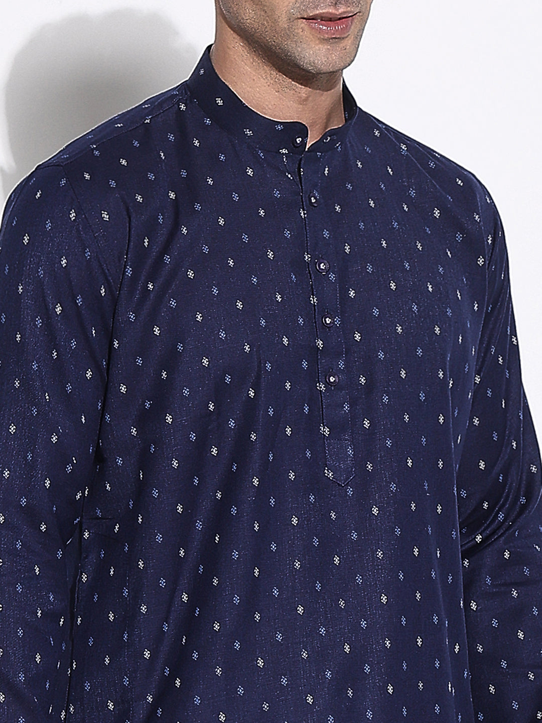 Men Navy Blue Geometric Kurta Set