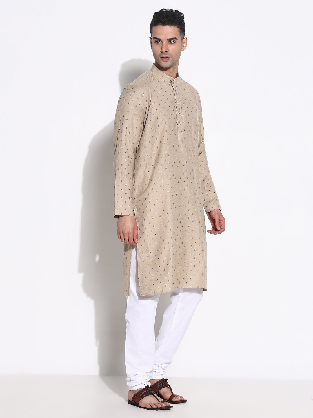 Men Beige Geometric Kurta Set